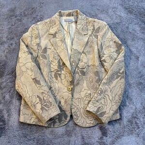 Women's Classy Nature Floral Print Cream Beige Blazer